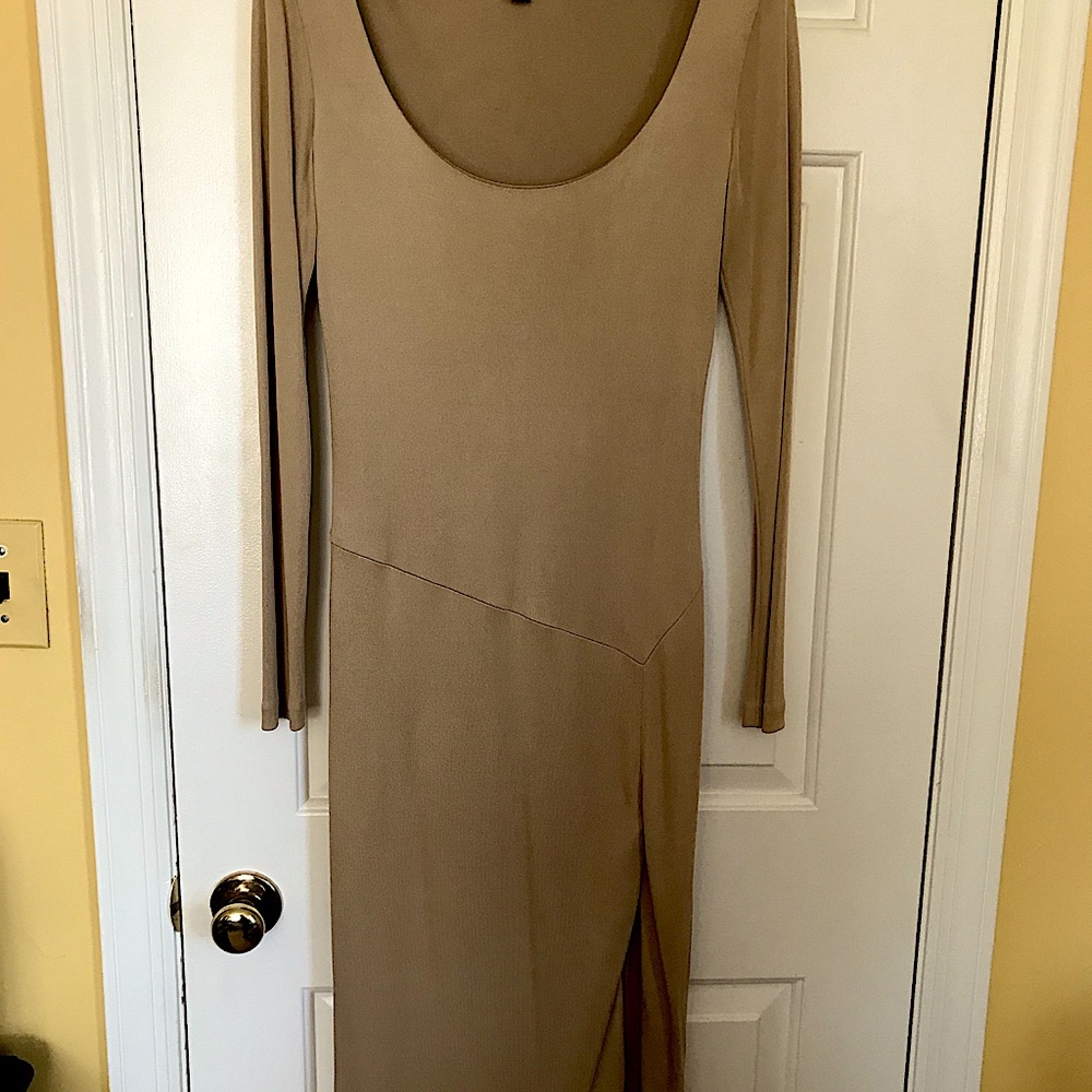 Ralph Lauren dress. Taupe with low scoop